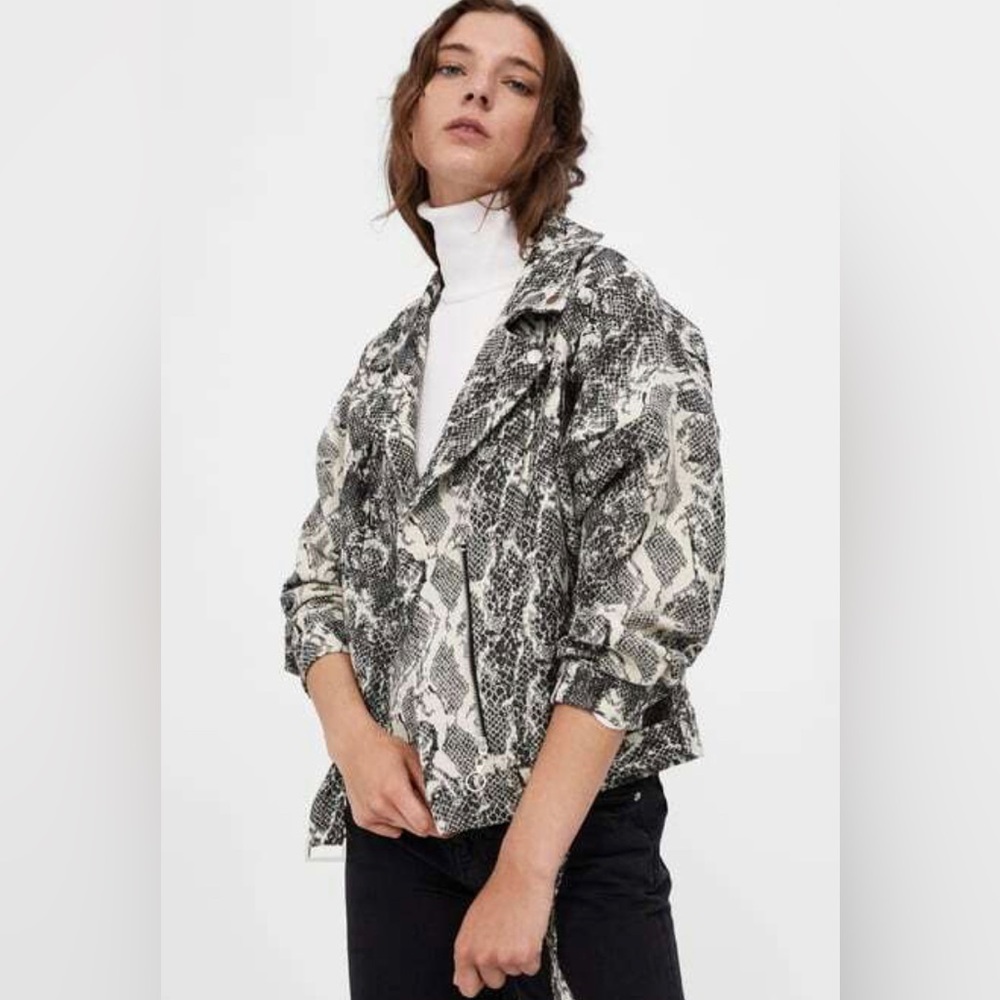 Zara Basic‎ Snake Print Moto Jacket SZ XS